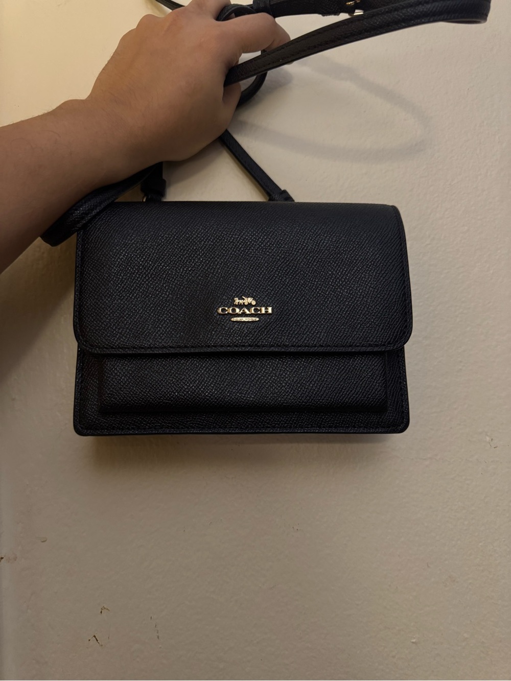 Coach Black Leather Crossbody with Gold Logo Hardware
